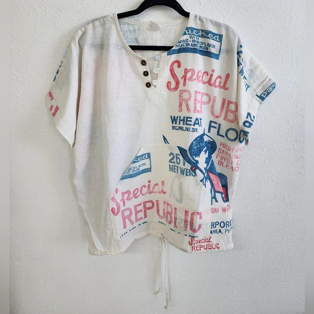 Vintage Flour Sack Top 100% Cotton Size XL Pouch Pocket NWOT - Picture 1 of 5